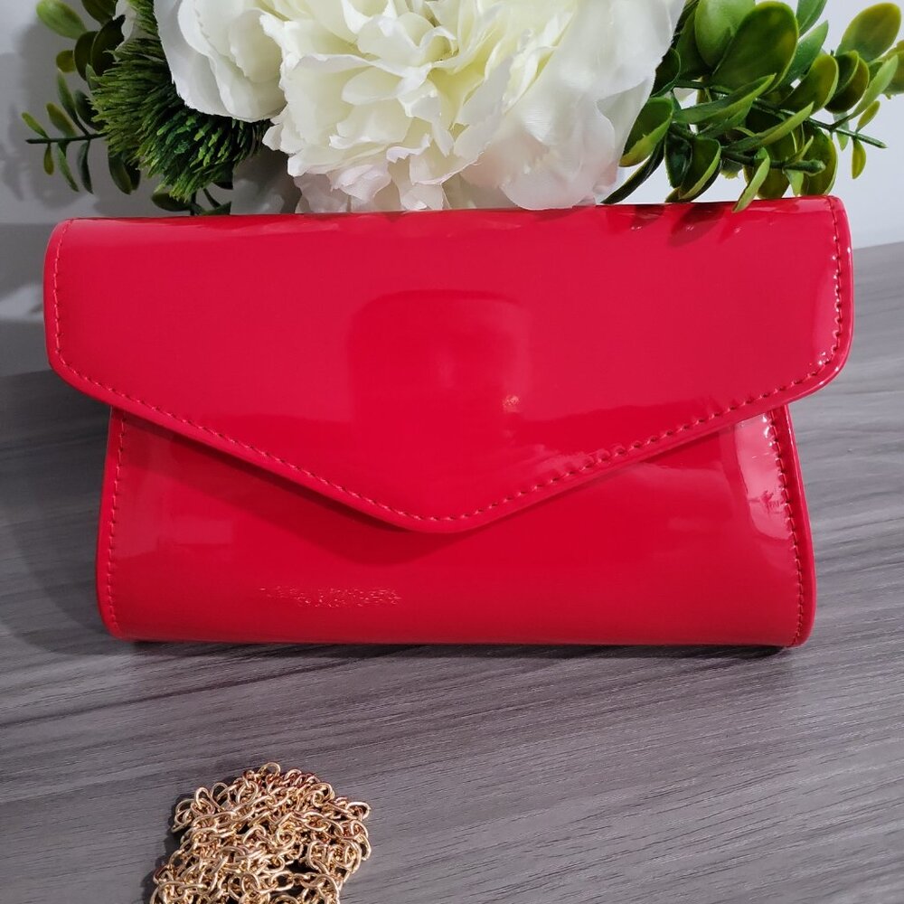Red Patent Leather Clutch Purse - Evening Bag with Chain for Women NEW - Picture 8 of 10
